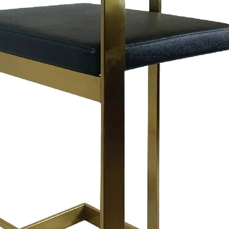 26" Black And Gold Faux Leather And Stainless Steel Low Back Counter Height Bar Chair
