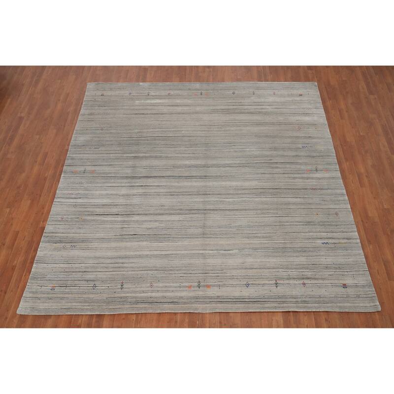 Hand Knotted Oriental Viscose Silk Carpet Tribal Animal Pictorial Greys & Charcoal Gabbeh Area Rug - 9' 9'' X 9' 4''