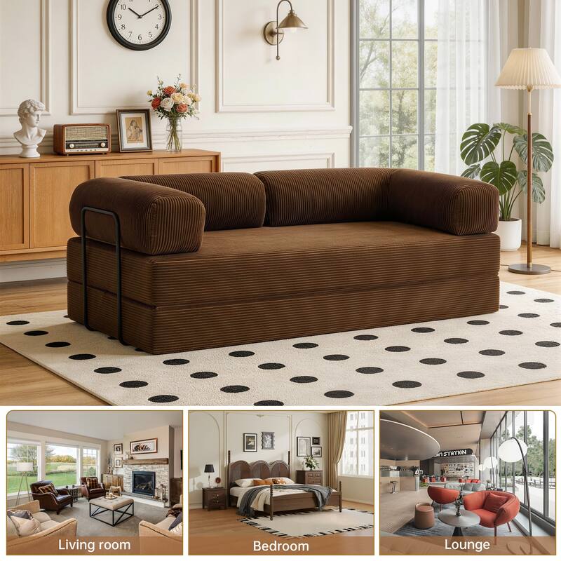 2 Set Corduroy Large Couch Convertible Floor Sofa Bed Sleeper