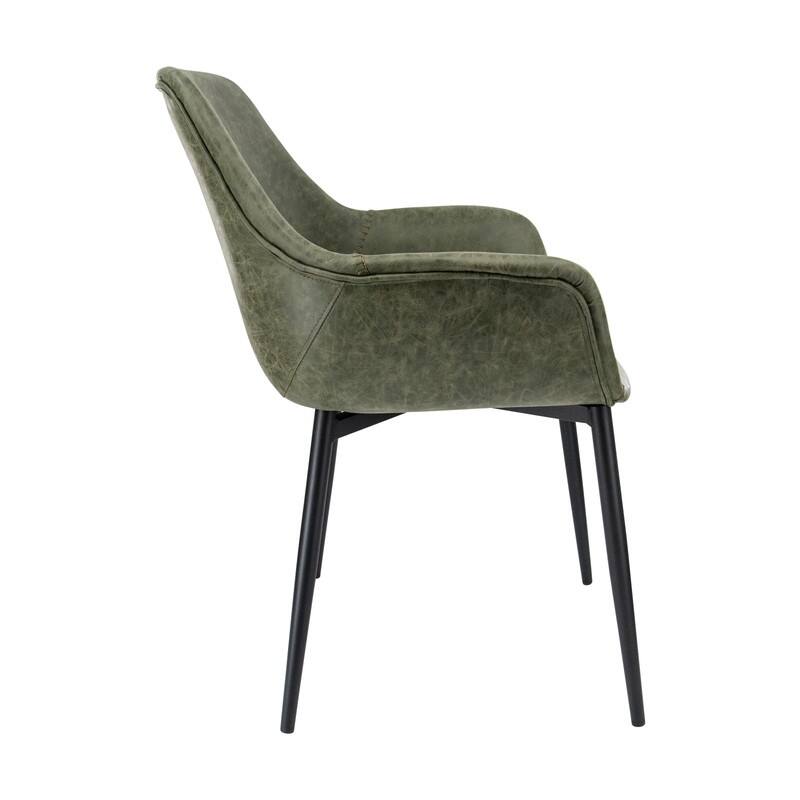 Markley Mid-Century Modern Upholstered Distressed Leather Dining Chair with Comfy Curved Seat & Strong Powder-Coated Metal Legs