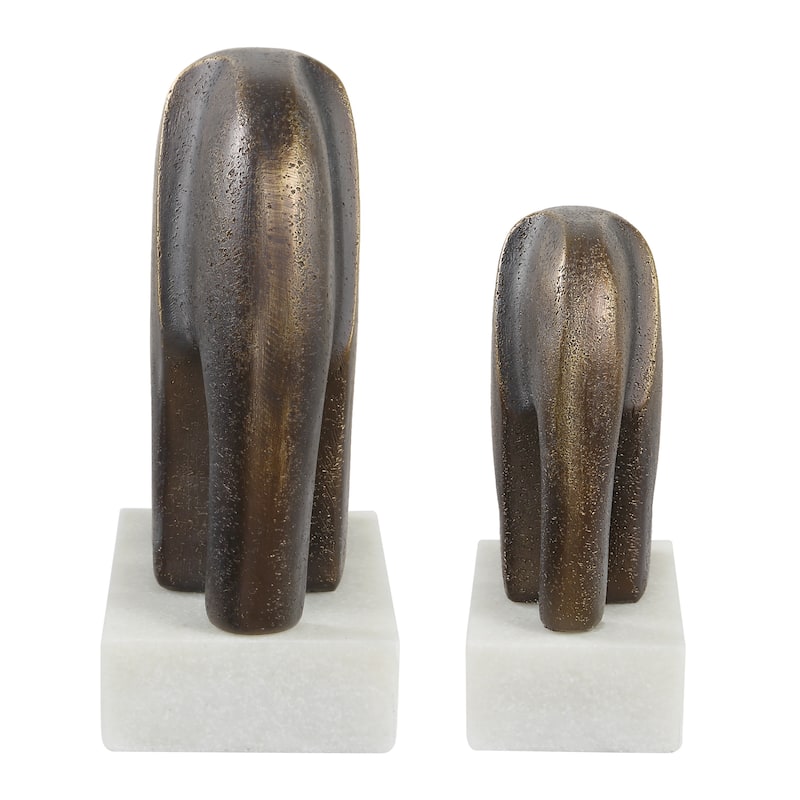 Elephant Sculptures with Marble Base - 9" - Antique Bronze Finish - Set of 2