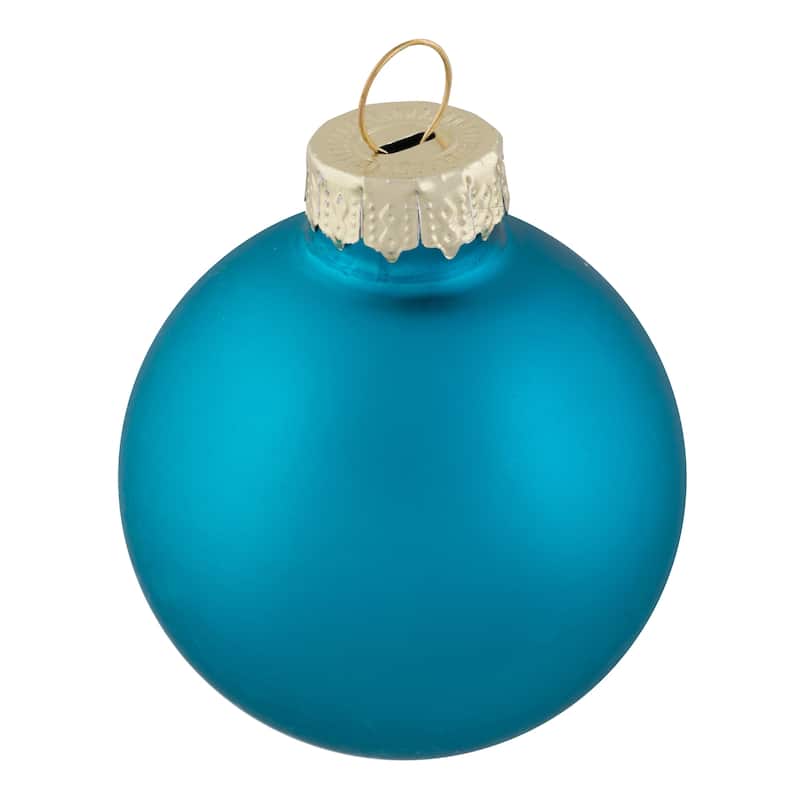 10ct Turquoise Green Glass 2-Finish Christmas Ball Ornaments 1.75"