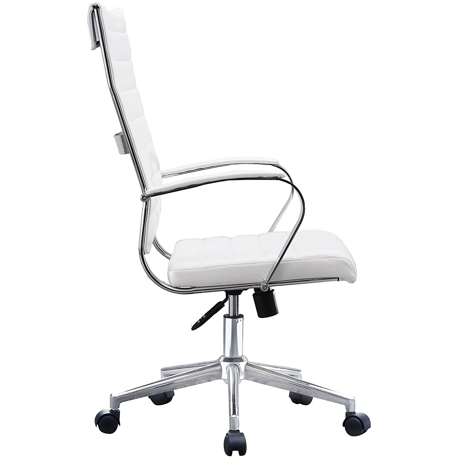Set of Two 2 Modern White High Back Office Chair Ribbed PU Leather Swivel Tilt Computer Desk Cushion Seat Boss Bed Bath Beyond 15440634