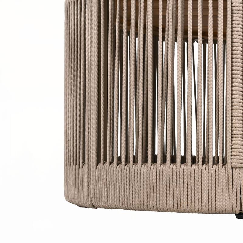 Outdoor Rattan rope and Acacia Wood Coffee Table(Rope Beige, Natural Iron)