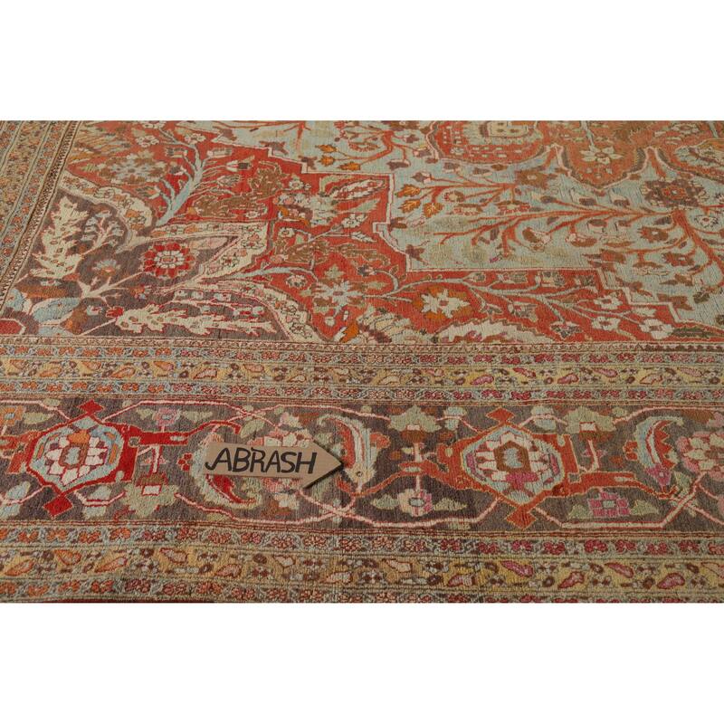 Hand Knotted Oriental 100% Wool Carpet Traditional Medallion Oranges & Rust Tabriz Area Rug - 14' 10'' X 11' 3''