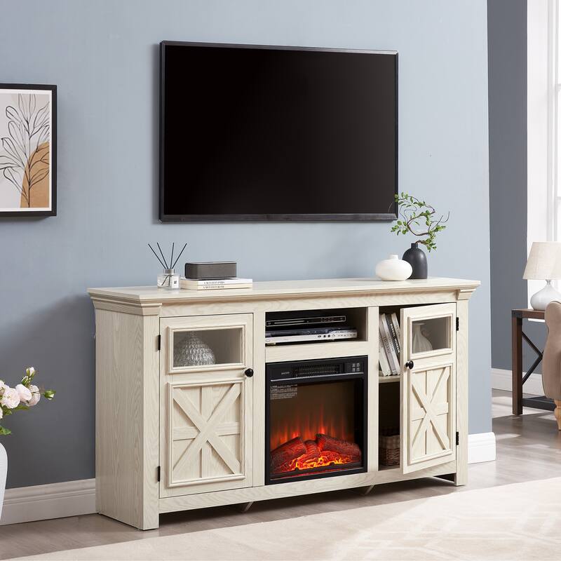 Fireplace TV Stand Media Console 2 Doors Cabinet with 18" Fireplace