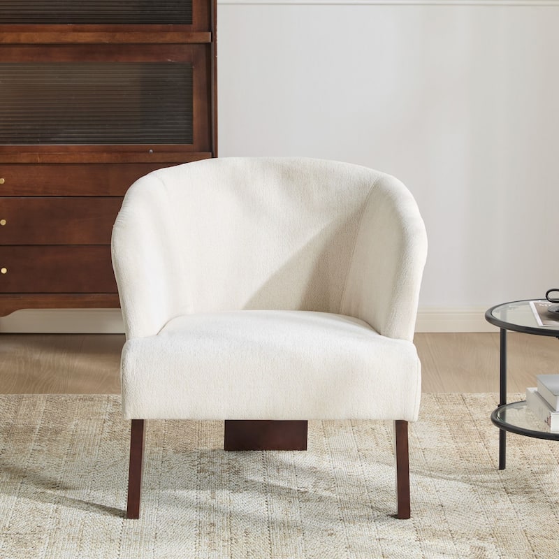 Modern Accent Chair with Round Back & Wooden Legs - Mid-Century Inspired Lounge Chair for Living Room, Bedroom, or Office