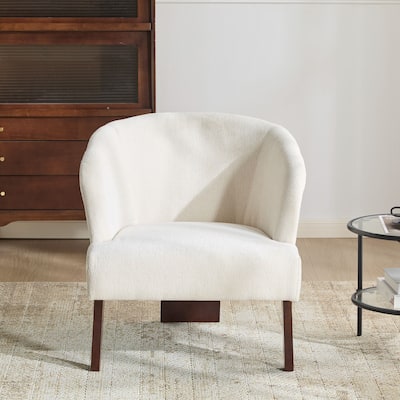 Modern Accent Chair with Round Back & Wooden Legs - Mid-Century Inspired Lounge Chair for Living Room, Bedroom, or Office