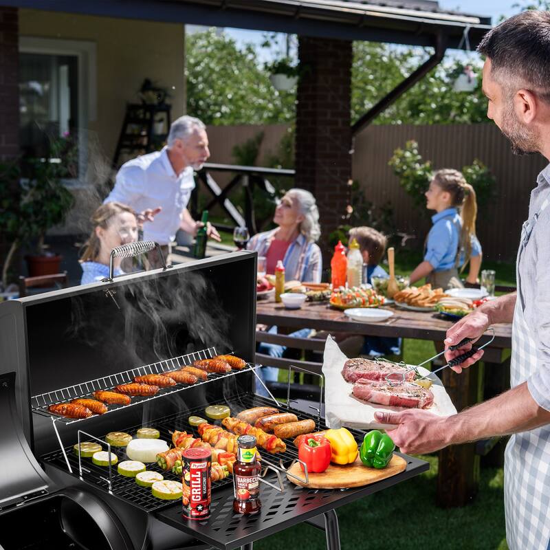 Royal Gourmet CC1830FC, Charcoal Grill with Offset Smoker, 811 Square Inches Barrel Smoker with Cover