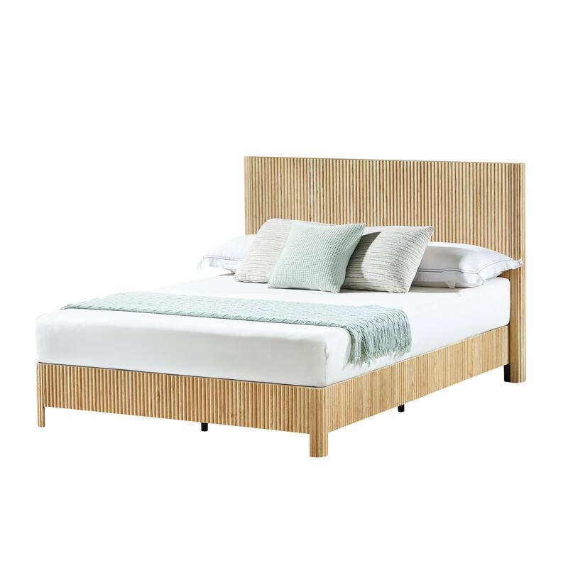 Wooden Corrugated Bed Frame Contemporary Rustic Platform Bed with 44.5" High Headboard/Metal Tubes Support/No Box Spring Needed