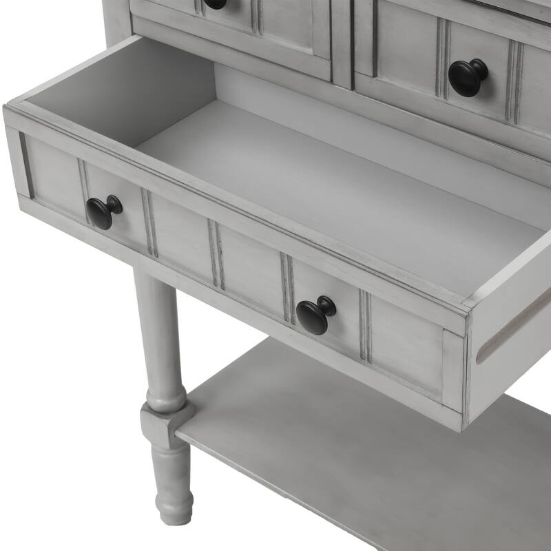 Narrow Console Table, Slim Sofa Table with Three Storage Drawers and Bottom Shelf