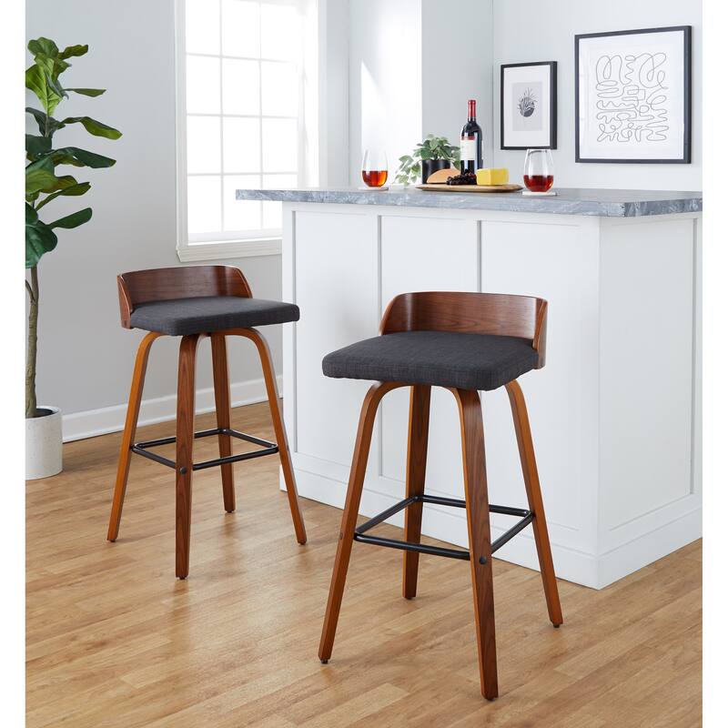Carson Carrington Marstrand 30" Fixed-Height Bar Stool with Bent Wood Legs & Square Footrest (Set of 2)