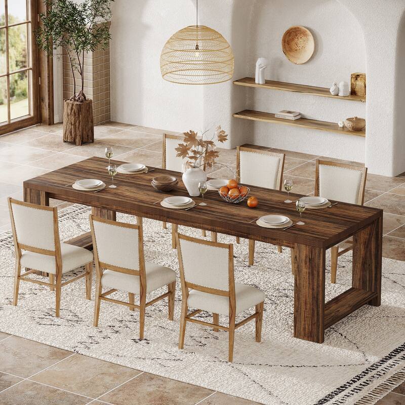 86.61 Inch Extra Long Wood Dining Table Kitchen Table for 6-8