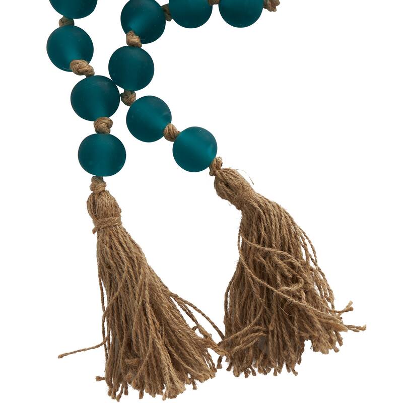 Glass Handmade Round Beaded Garland with Tassel with Knotted Brown Jute - Roche River Decor