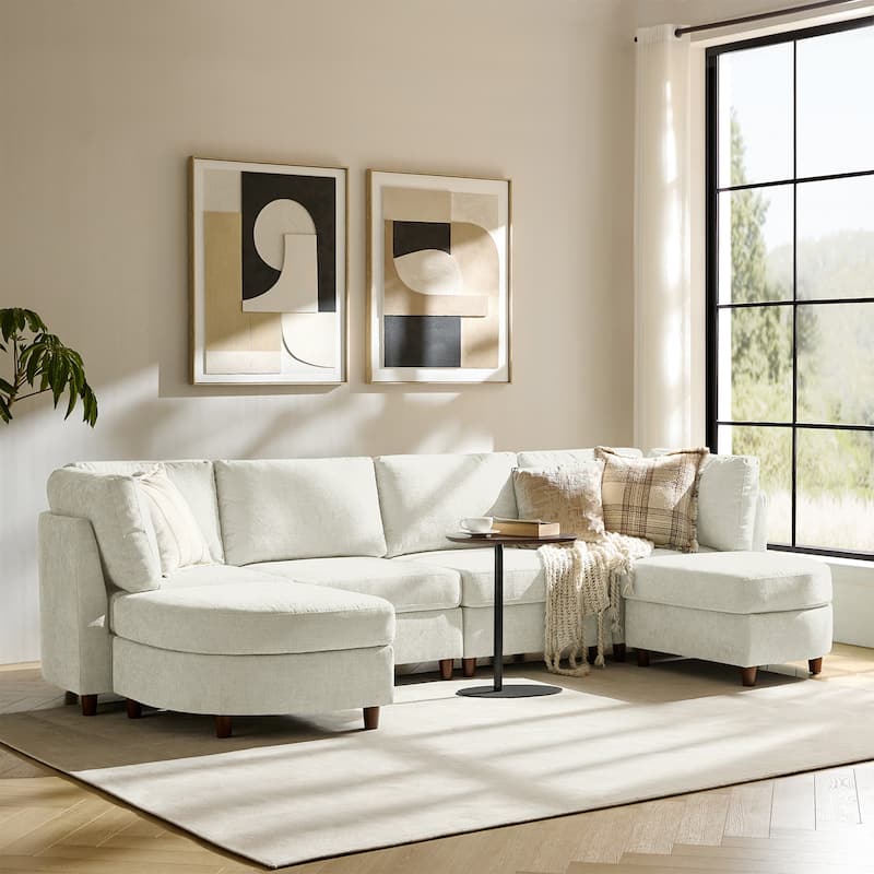 Mattia 125" Modern Under-seat Storage Sectional Sofa with Round Table and Solid Wood Legs by HULALA HOME