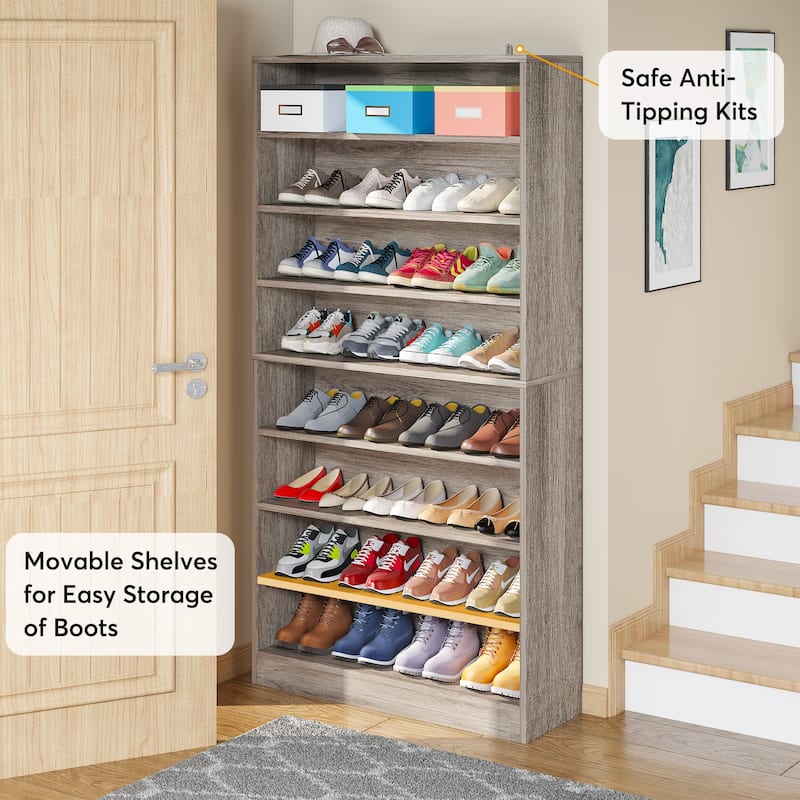 9 Tiers Shoe Cabinet 40-45 Pairs Heavy Duty Wood Freestanding Shoe Storage Cabinet with Open Storage for Entryway