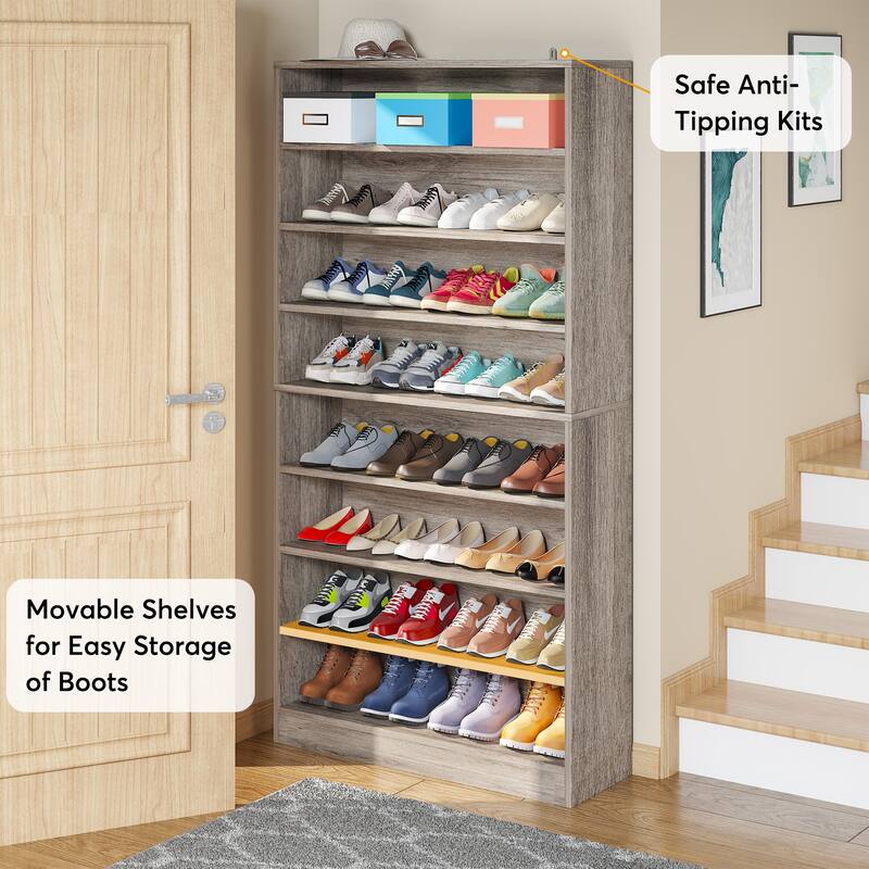 Wood Shoe Cabinet, Freestanding Shoe Storage Cabinet, Open Storage Shoe Organizer Entryway Shoe Rack Cabinet