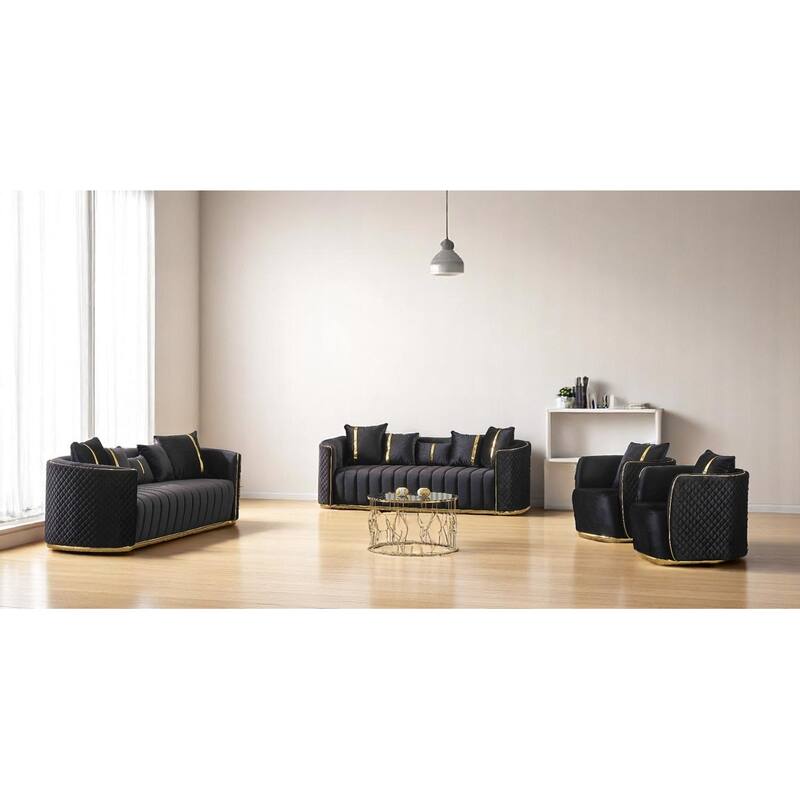 Belora 3 Pieces Living Room Sets 1 Sofa 2 Chair - Black