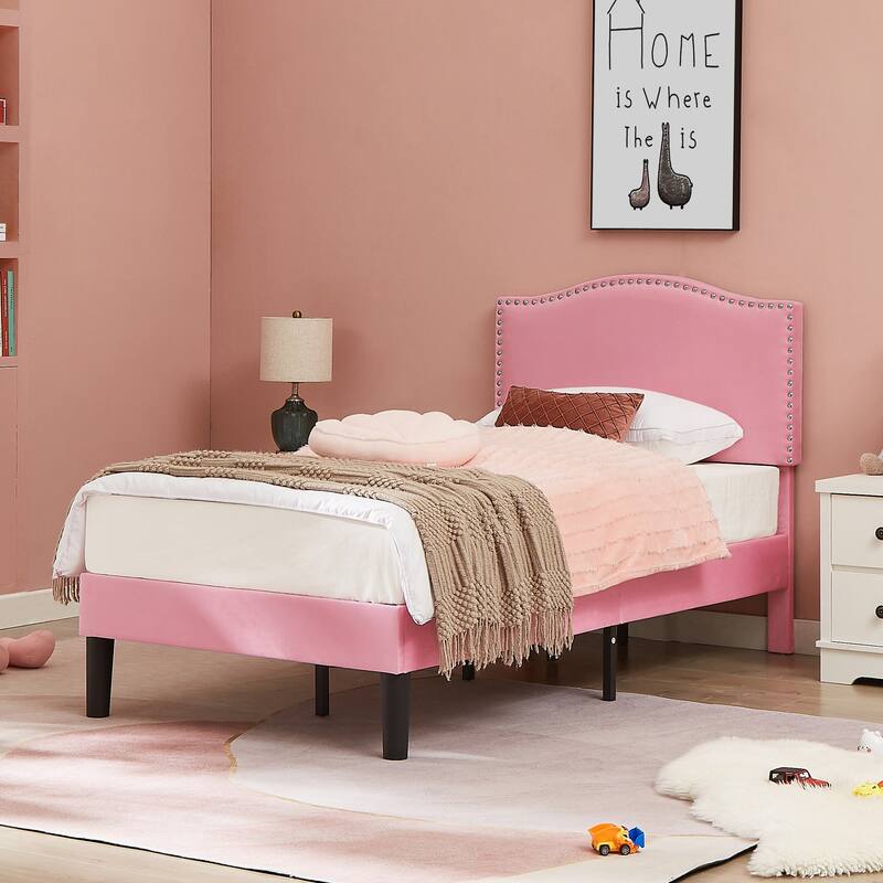 VCCELO 2-Pack Twin Size Bed Frame with Adjustable Headboard Noise-Free Twin Size Bed Set of 2 for Kids Room Dorm Apartments