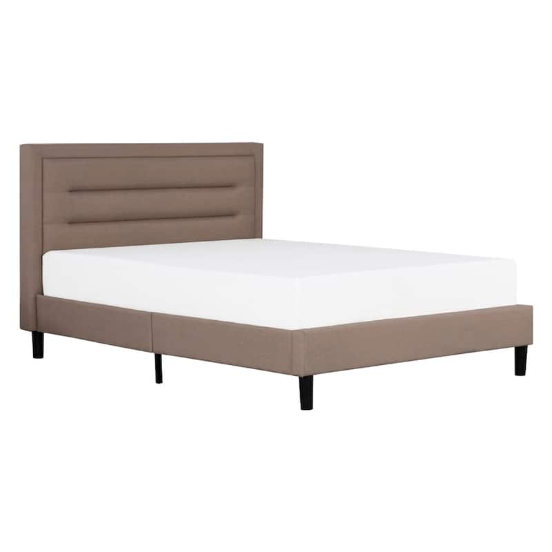 Liam Full Bed, Brown Polylinen Upholstered Bed, Horizontal Tufted Headboard