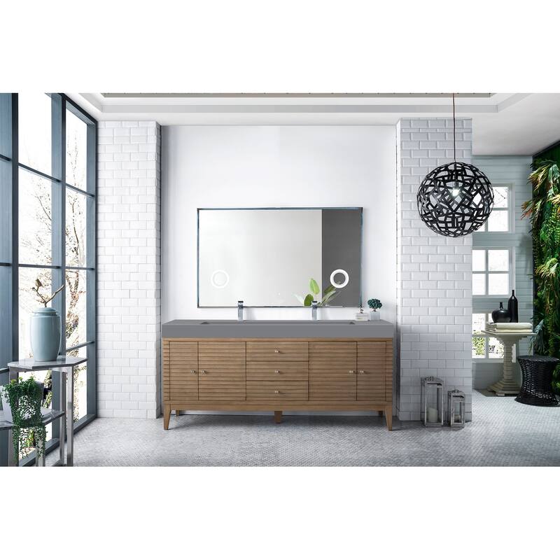 James Martin Vanities Linear 72" Double Vanity, Whitewashed Walnut
