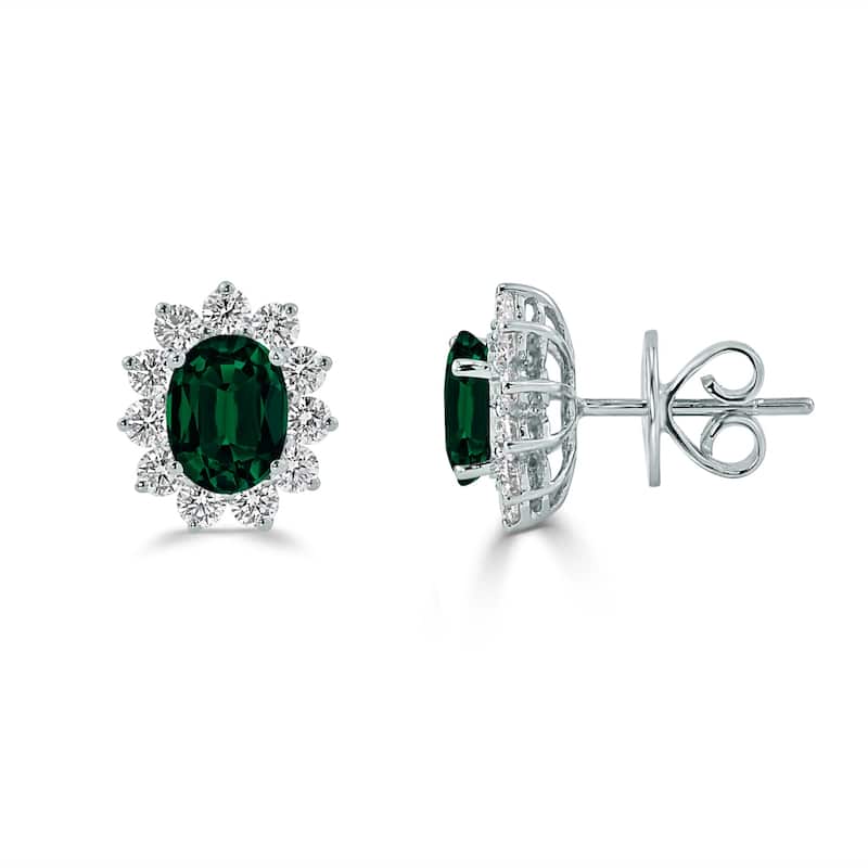 Auriya 2 1/4ct Iconic Oval-cut Emerald Halo Diamond Stud Earrings 1 1/4ctw 18k Gold