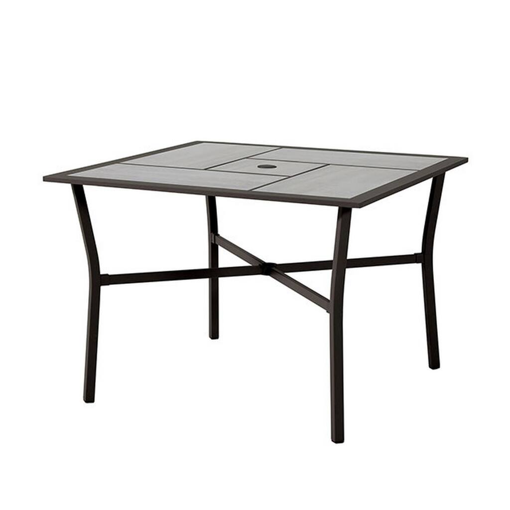 Poli 40 Inch Outdoor Square Dining Table, Gray Ceramic Steel Frame