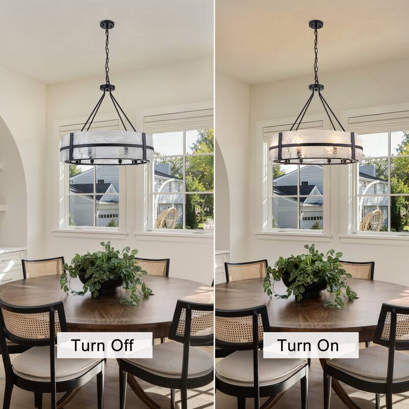Dimmable Large Drum Glass Chandelier for Dining Room High Ceiling Living Room