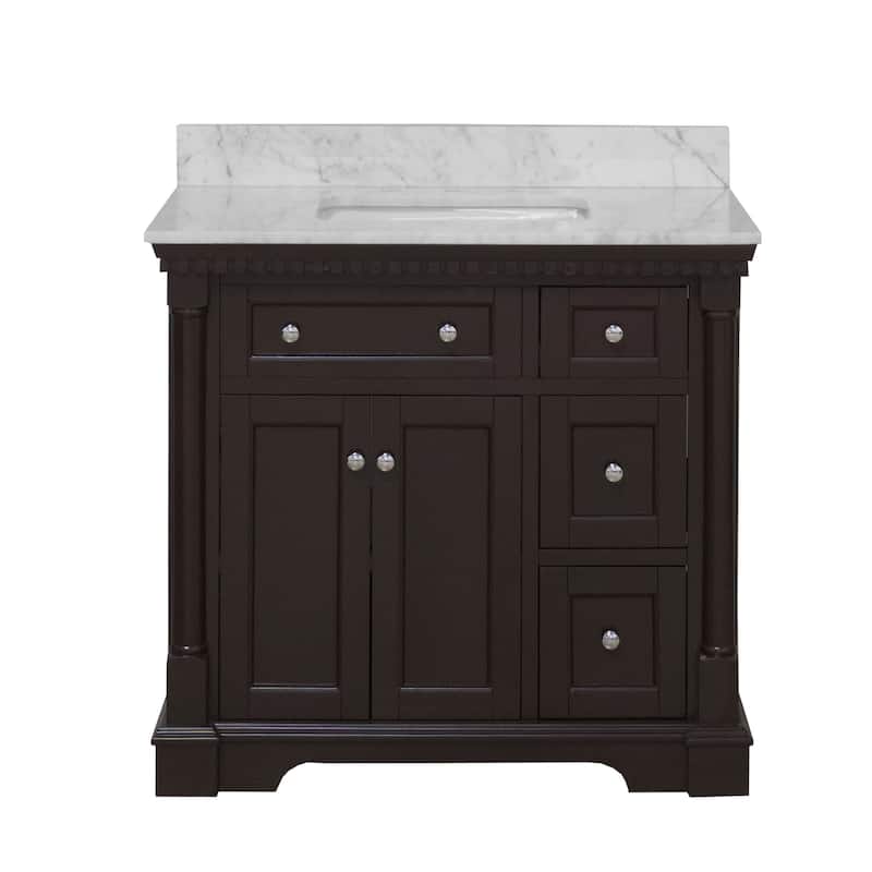 KitchenBathCollection Sydney 36" Bathroom Vanity with Carrara Marble Top