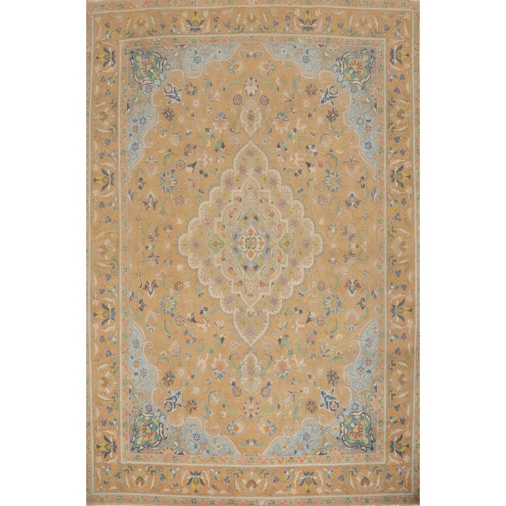 Hand Knotted Oriental 100% Wool Carpet Traditional Floral Oranges & Rust Tabriz Area Rug - 12' 9'' X 9' 9''