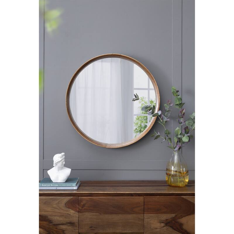 Round Pine Wood Mirror