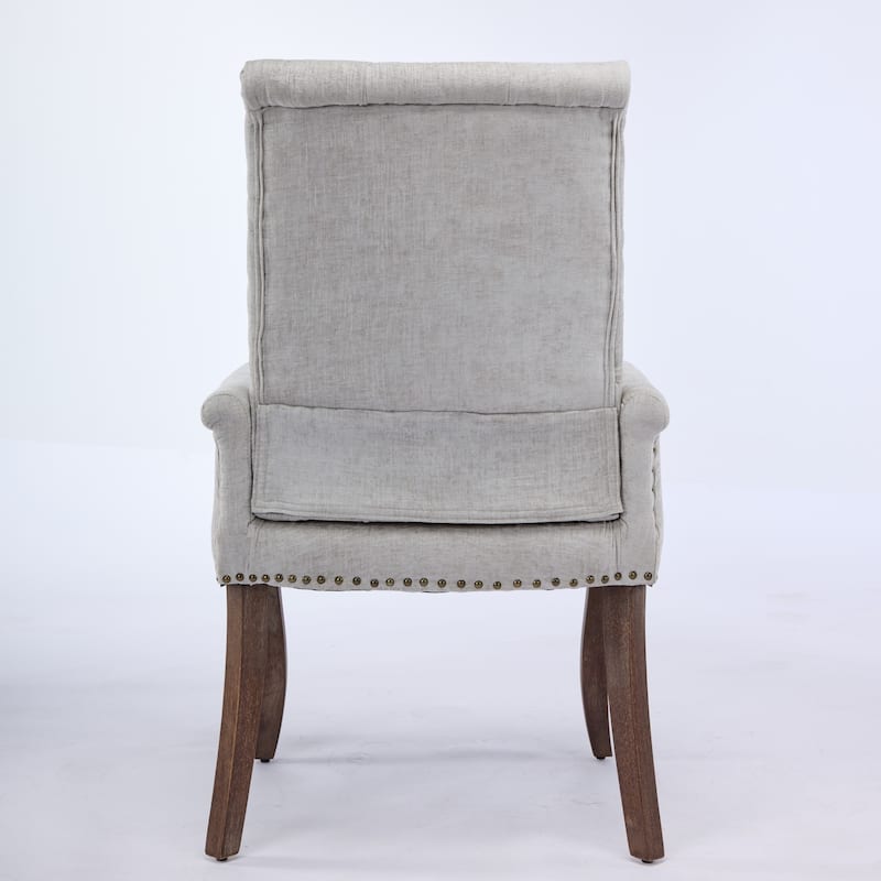 GDF Studio- Chenille Upholstered Dining Chair with Tufted Back & Curved Wood Legs, Single Pack