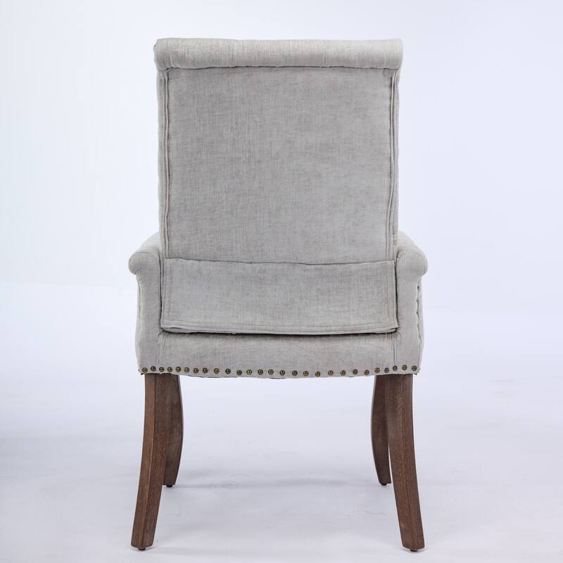 Roomfitters Chenille Upholstered Dining Chair, Tufted High-Back Accent Armchair with Curved Wood Legs