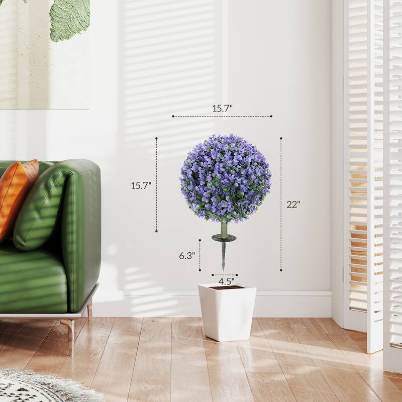 HOMCOM Set of 2 1.3ft (15.8") Artificial Boxwood Topiary Ball Bush with Integrated Ground Stake, Faux Plants