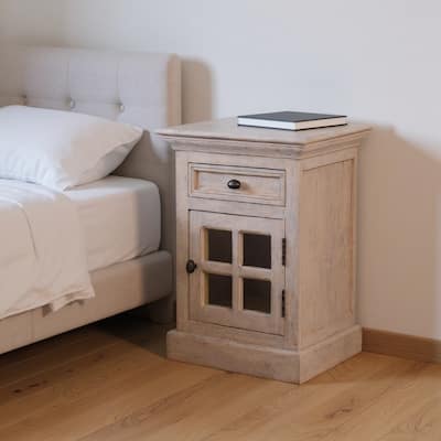 HomeRoots 24" Gray Solid Wood And Glass Distressed Two Drawer Nightstand
