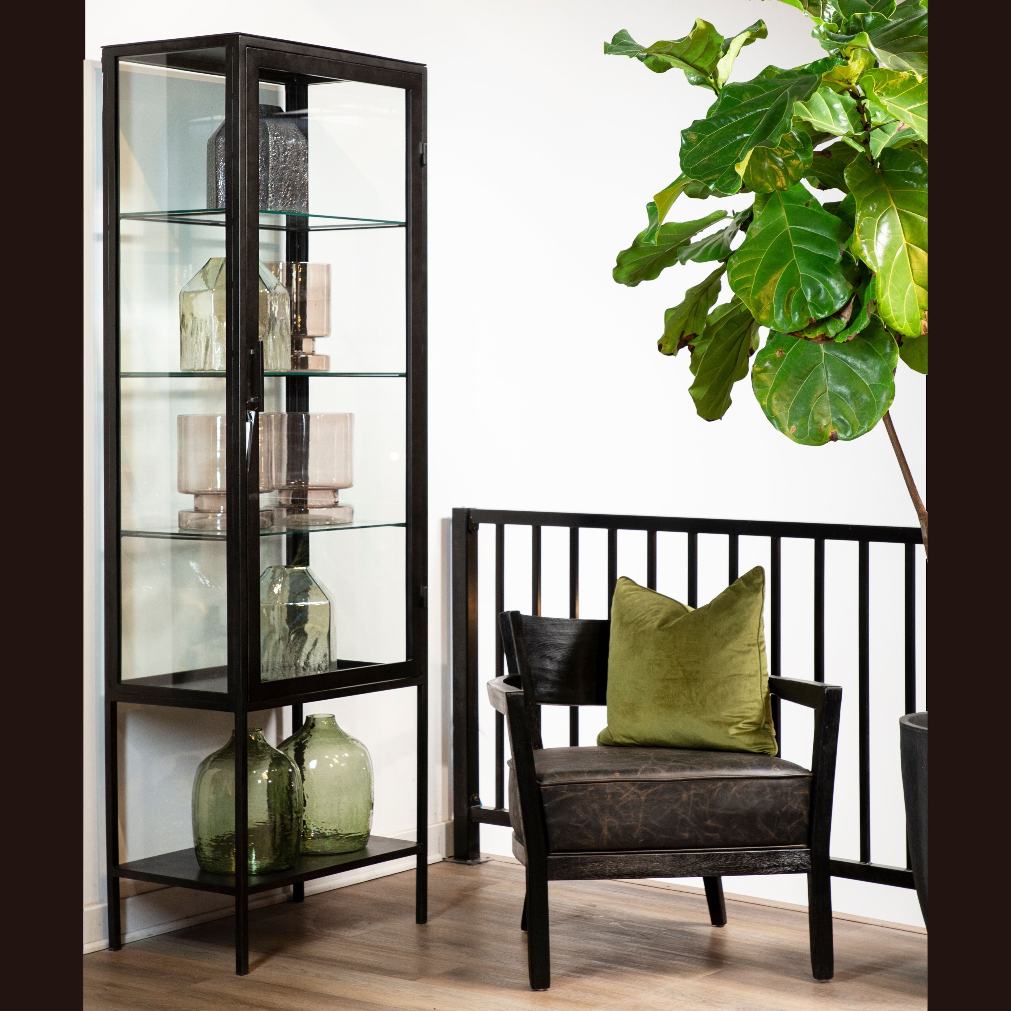 Pinet 78 inch Tall Gunmetal Iron Glass Narrow Display Cabinet