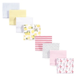 Hudson Baby Infant Girl Cotton Flannel Receiving Blankets Bundle Set, Lemons Flamingos 8-Pack, One Size