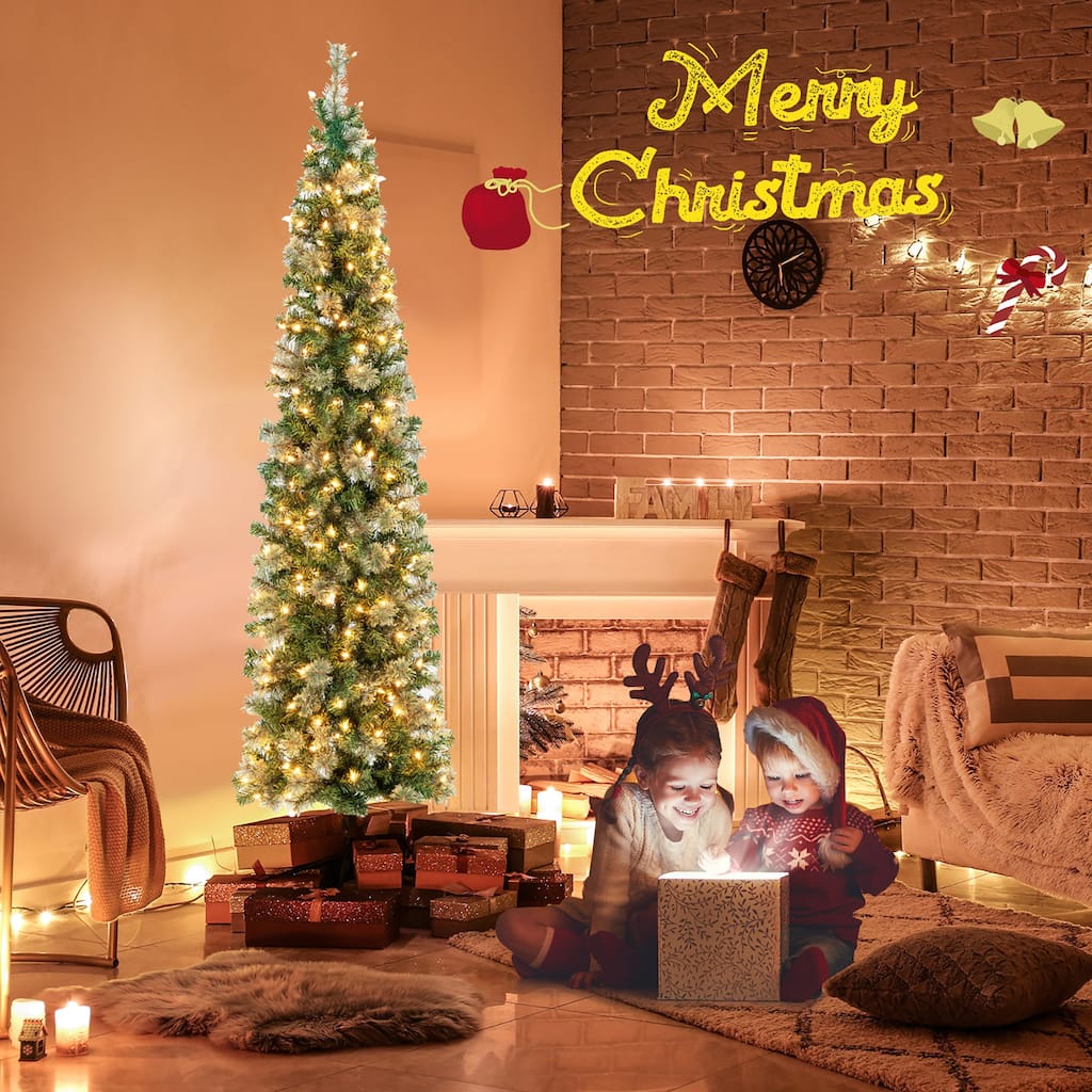 Gymax 7FT Pre-lit PVC Half Christmas Tree Pine Needle Lamp Tree w/