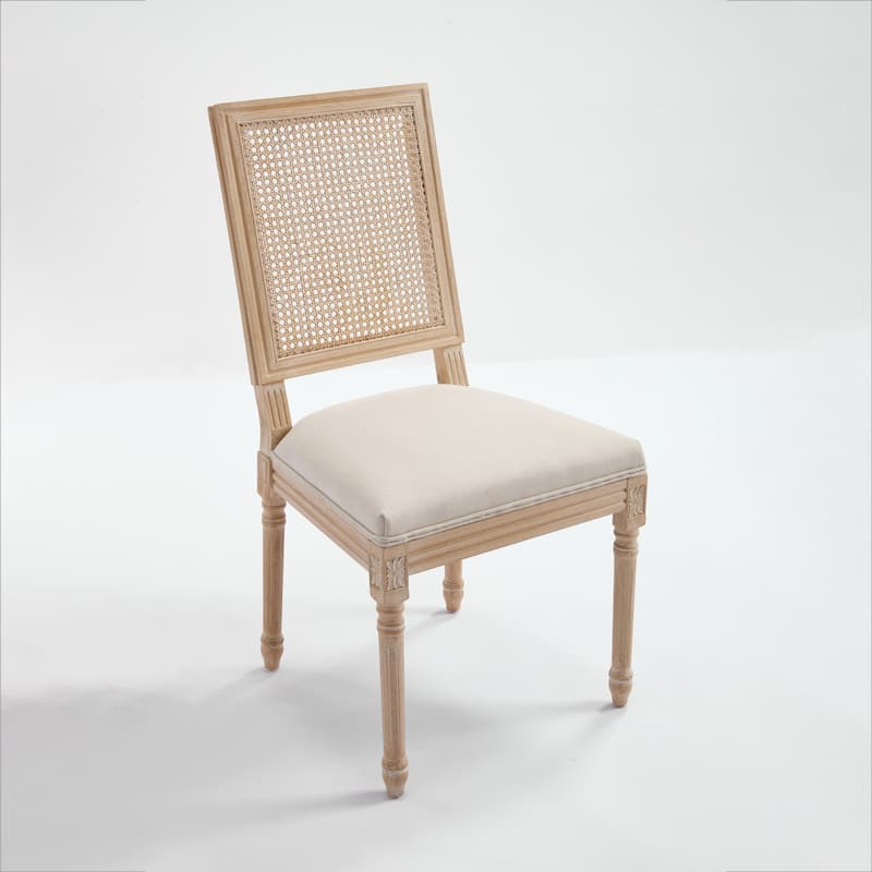 Dining Chairs Set of 2, Upholstered Chairs with Nature Rattan Square Back, Wire Drawing and Carving Techniques,Disassemblable