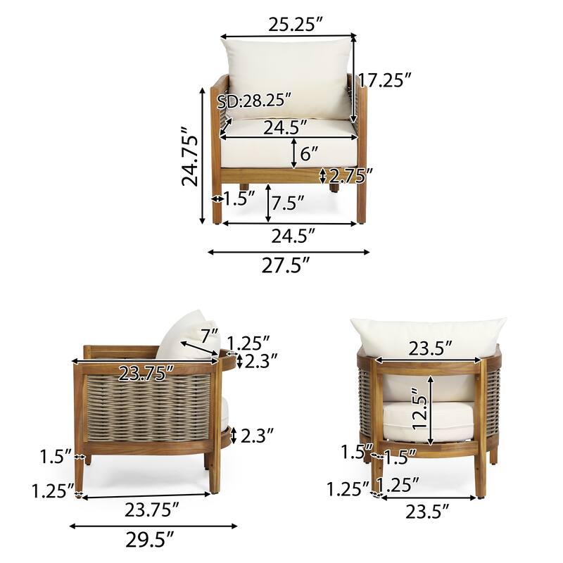 Burchett Outdoor Acacia Wood and Wicker Club Chairs (Set of 2) with Optional Sunbrella Cushions by Christopher Knight Home