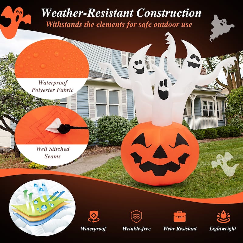 6 FT Inflatable Halloween 3 White Ghosts with Pumpkin Decoration