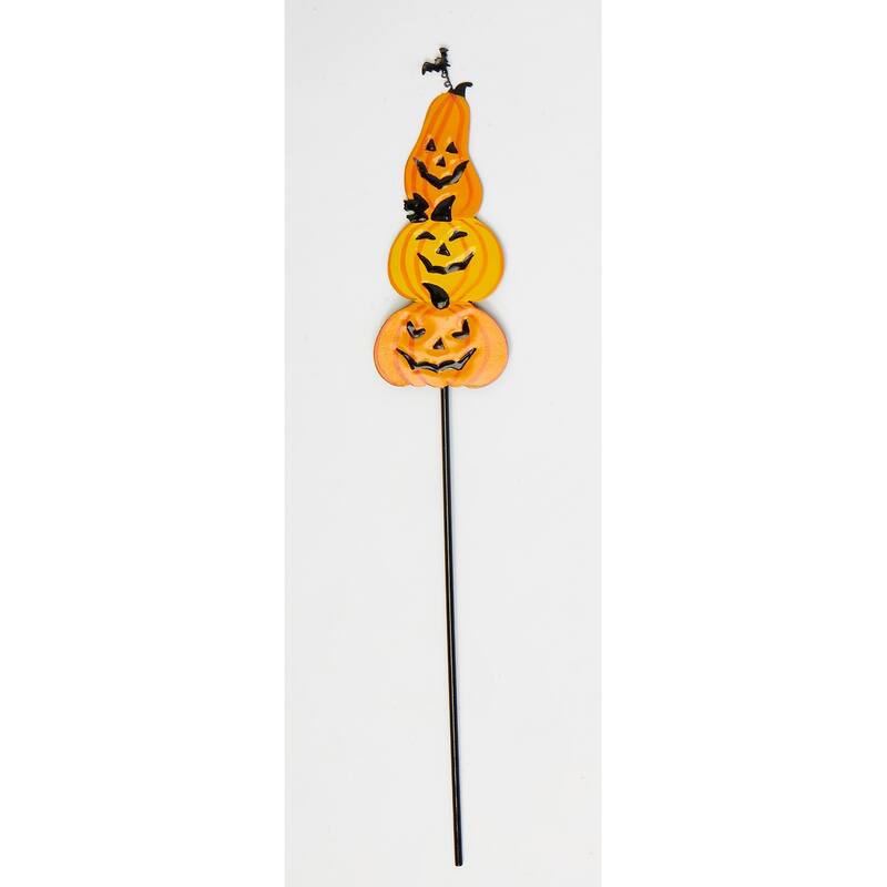 16" Iron Halloween Stacked Pumpkin Pick, Set of 3