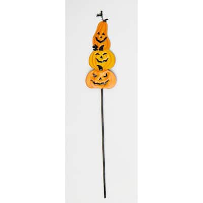 16" Iron Halloween Stacked Pumpkin Pick, Set of 3