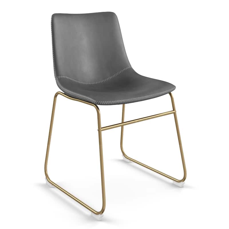 Petra Vegan Leather Side Chairs with Gold Legs (Set of 2) - Grey / Gold Legs