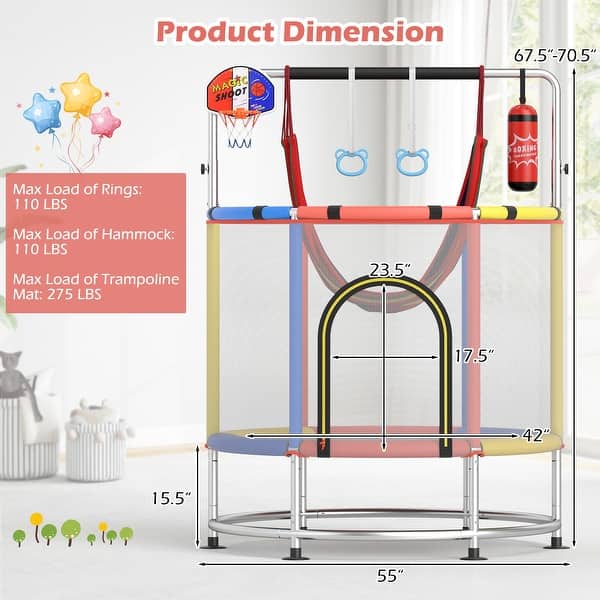 dimension image slide 0 of 3, Gymax 6-in-1 Kids Trampoline Combo 55'' Toddler Play Activity Center