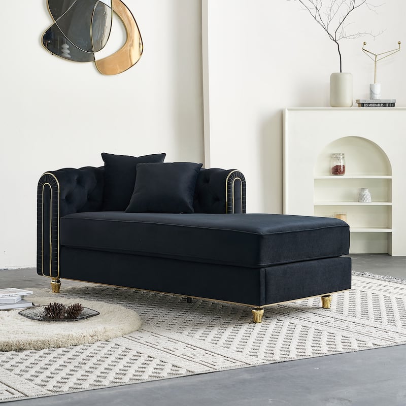 66.9''Velvet Chaise Lounge,Luxury Modern Chaise Furniture,Tufted Back With 2pcs Toss Pillows - Black