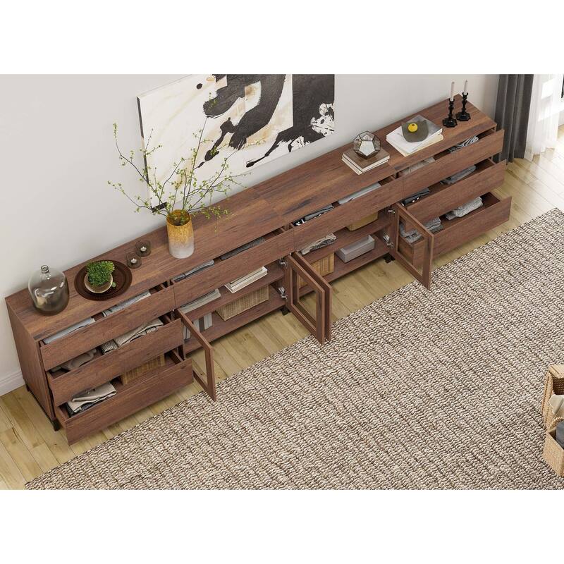 4-in-1 TV Stand for 120" TVs, Console with Glass Doors & 8 Drawers