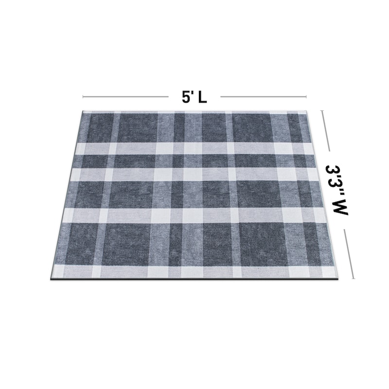 Contemporary Modern Plaid Machine Washable Area Rug