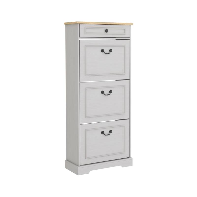Shoe Cabinet with 1 Drawer & 3 Flip Drawers, Freestanding Storage Organizer, Slim Shoe Cabinet with Adjustable Shelf