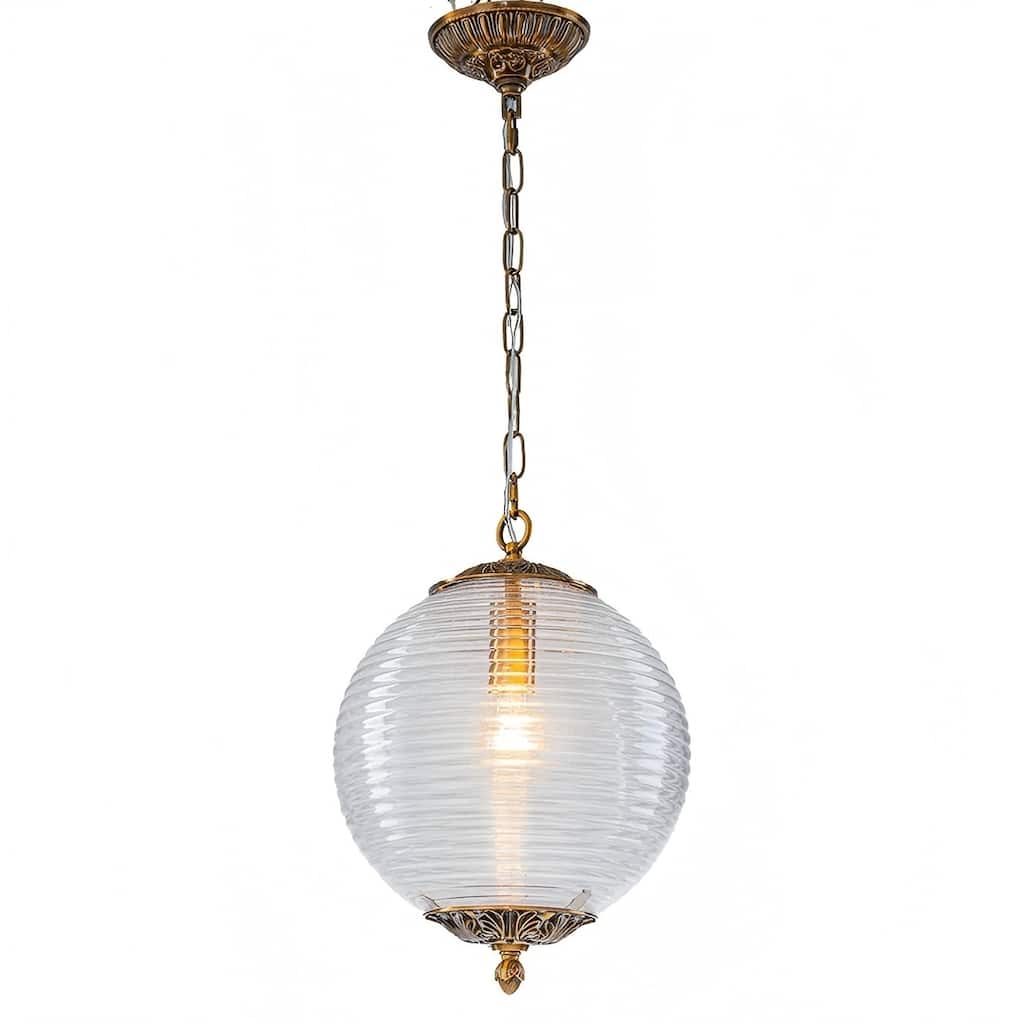 1 - Light 11.8" W Retro French Glass Globe Pendant For Kitchen Island
